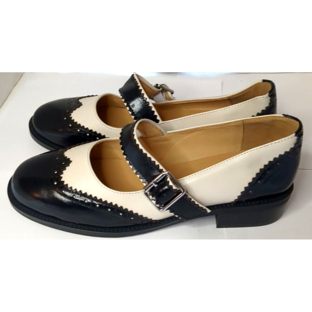 Women's 9.5 Mary Jane Two Tone Oxford Flat Round Closed Toe New - Picture 5 of 9